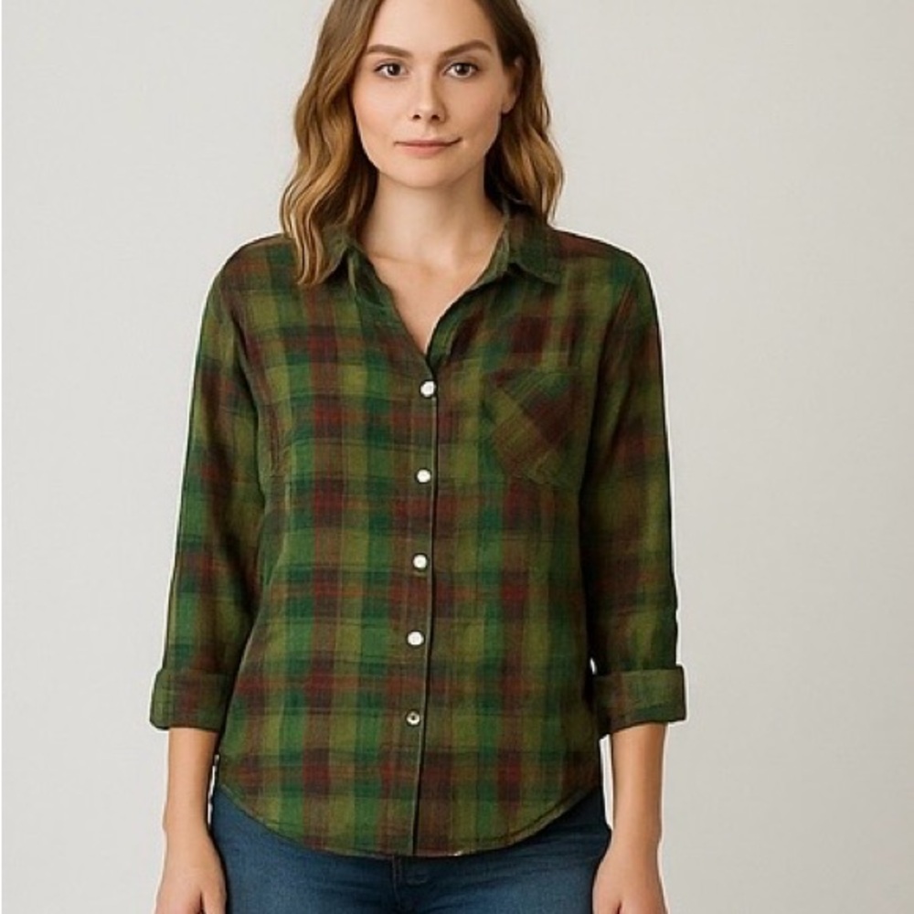 Plaid Green and Brown Women's Top